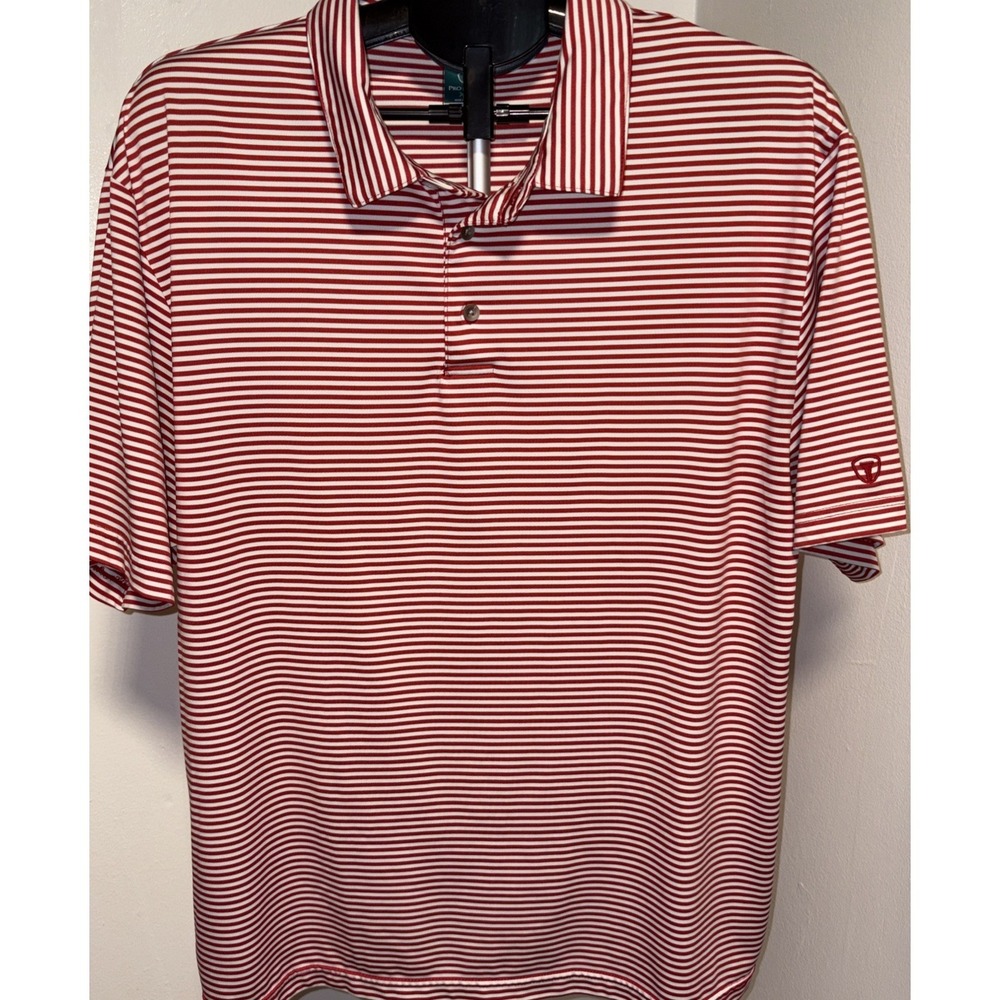 Pro Tour Cool Play Mens Red/white Striped Short Sleeve Polo Shirt Size XL